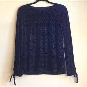 Talbots long sleeve velvet geometric print sheer top with attached cami gothic